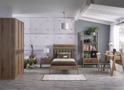 Holzbett Komplette Schlafzimmermöbel Jugendbett Bett Braun Set 5tlg